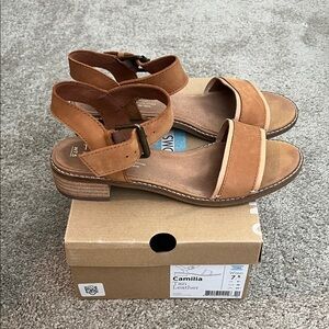 Toms Tan Leather Heeled Sandals